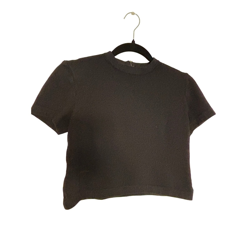 St. John Basics Black Knit Mock Neck Short Sleeve Cropped Top P Petite